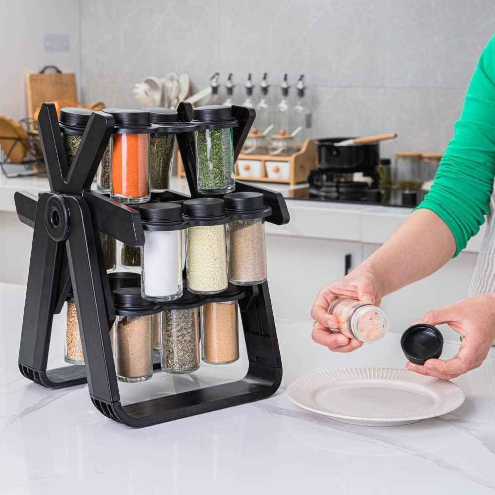 Spice Rack Organizer with 18 Spice Jars for Elegant Kitchen Storage