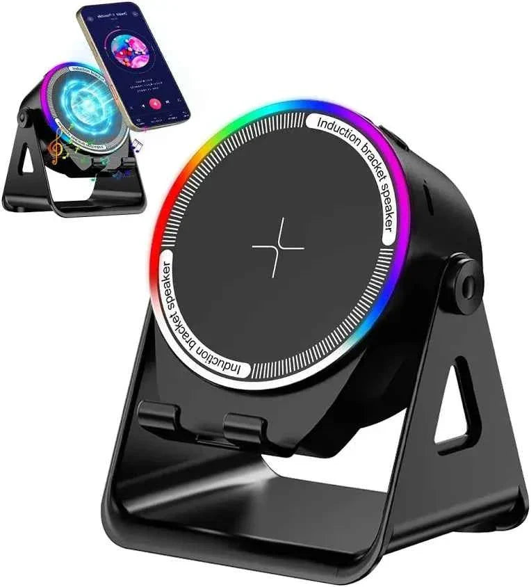 4-in-1 Wireless Induction Speaker with RGB Lights & Phone Stand - 360° Rotating Design
